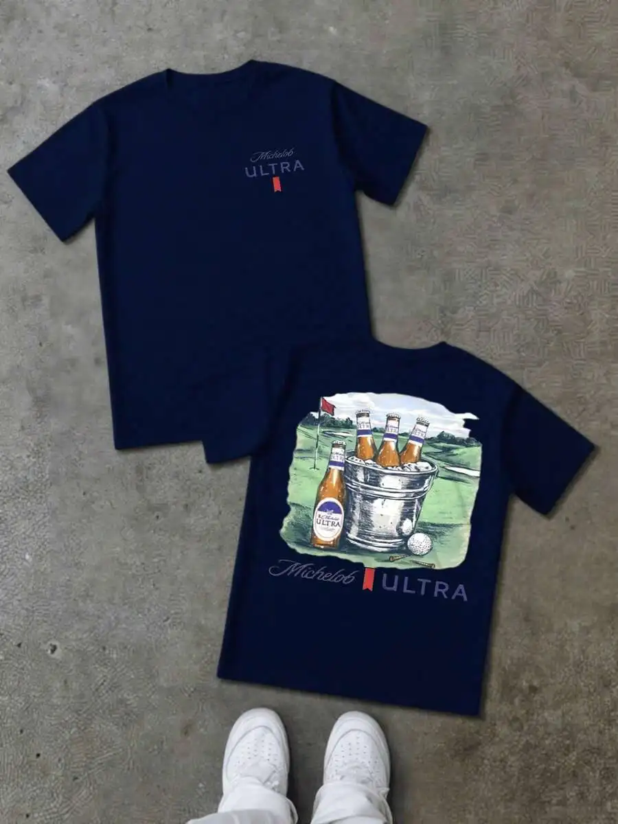 

Темно-синяя футболка с принтом в стиле гольфа, двусторонняя печать, 100% хлопок, повседневная летняя одежда