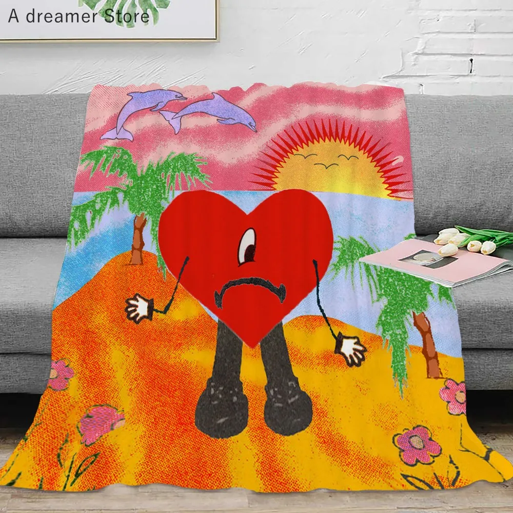 Canvas Painting Blanket Bad Bunny Un Verano Sin Ti Flannel Blankets Pop Music Album Star Warm Throw Blankets for Travel Bedding