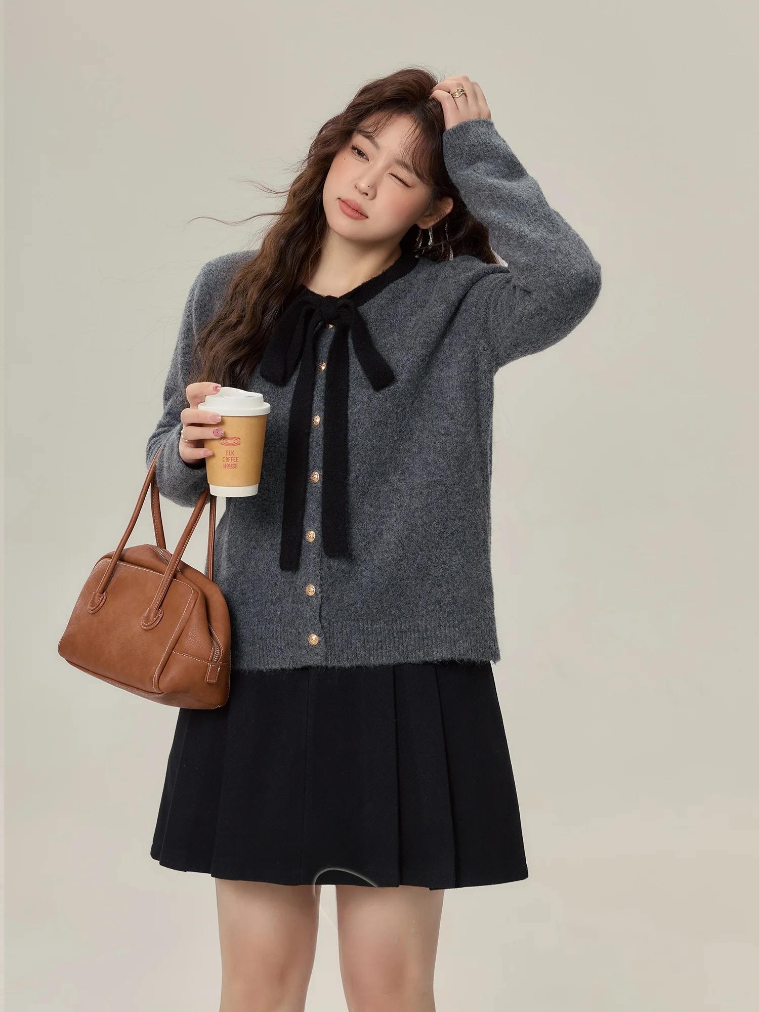 

Женский вязаный кардиган больших размеров с завязками на талии, осень-зима, модная ретро-цветная блузка с высокой талией, повседневная одежда