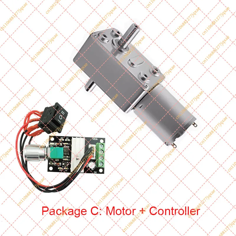 JGY370 Dual Shaft DC Motor 6V/12V/24V Metal Gear Worm Reduction Motor with Bracket, Controller & Power Supply