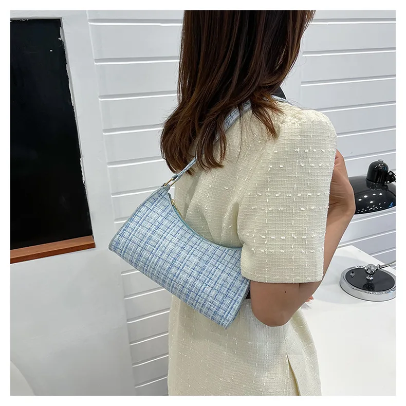 Damen-Unterarmtasche mit minimalistischem Gittermuster, modische High-End-Design-Umhängetasche, lässige, vielseitige Geldbörse für den Pendelverkehr – Detail 18
