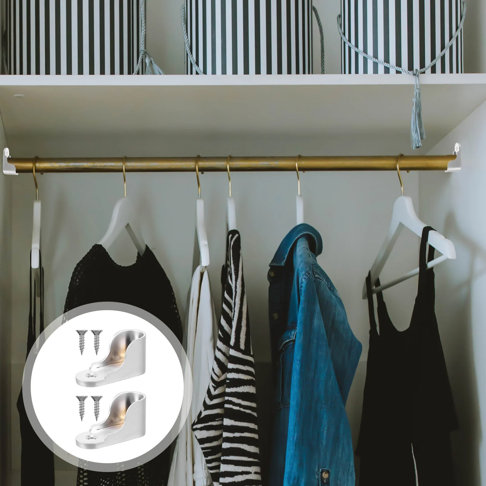 

2Pcs Closet Rod Holders Zinc Alloy Rustproof Pole Socket Bracket Fixed 3-Hole Base for Bathroom Wardrobe Clothes Shop