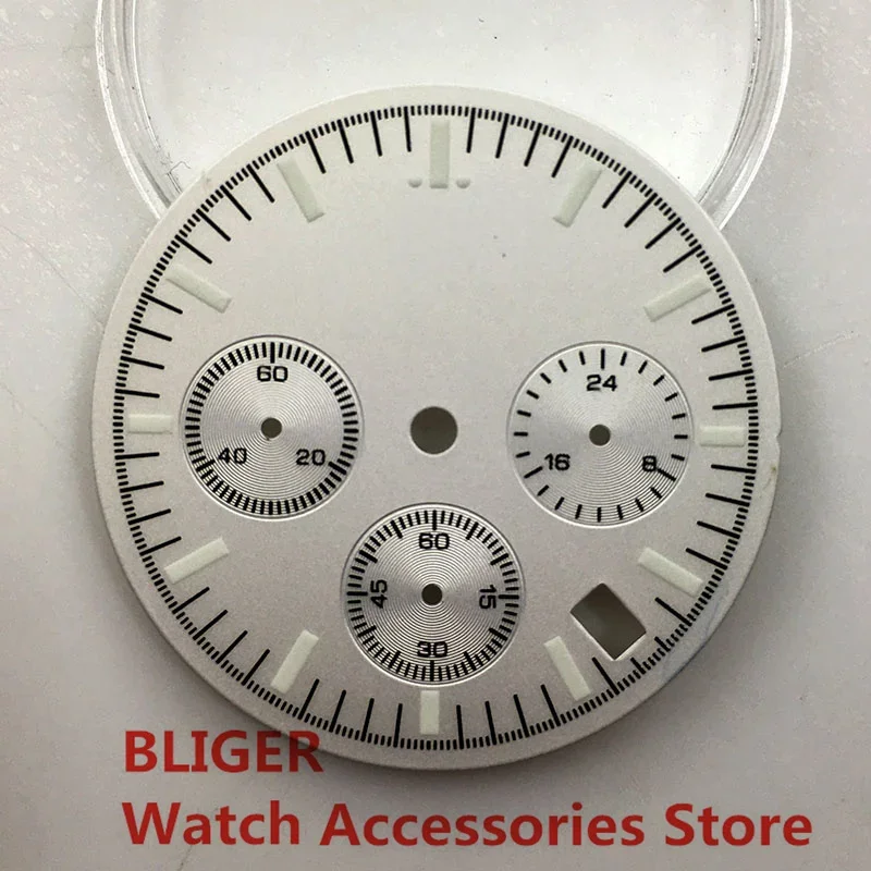BLIGER 32.5mm Watch Dial Speed Chronograph For VK63 Quartz Movement Luminous Modified Replacement Watch Accessories