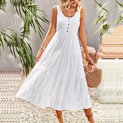 Summer Dress Women 2024 Ladies Casual Sweet White Dress A-line Suspender Vest Long Dresses
