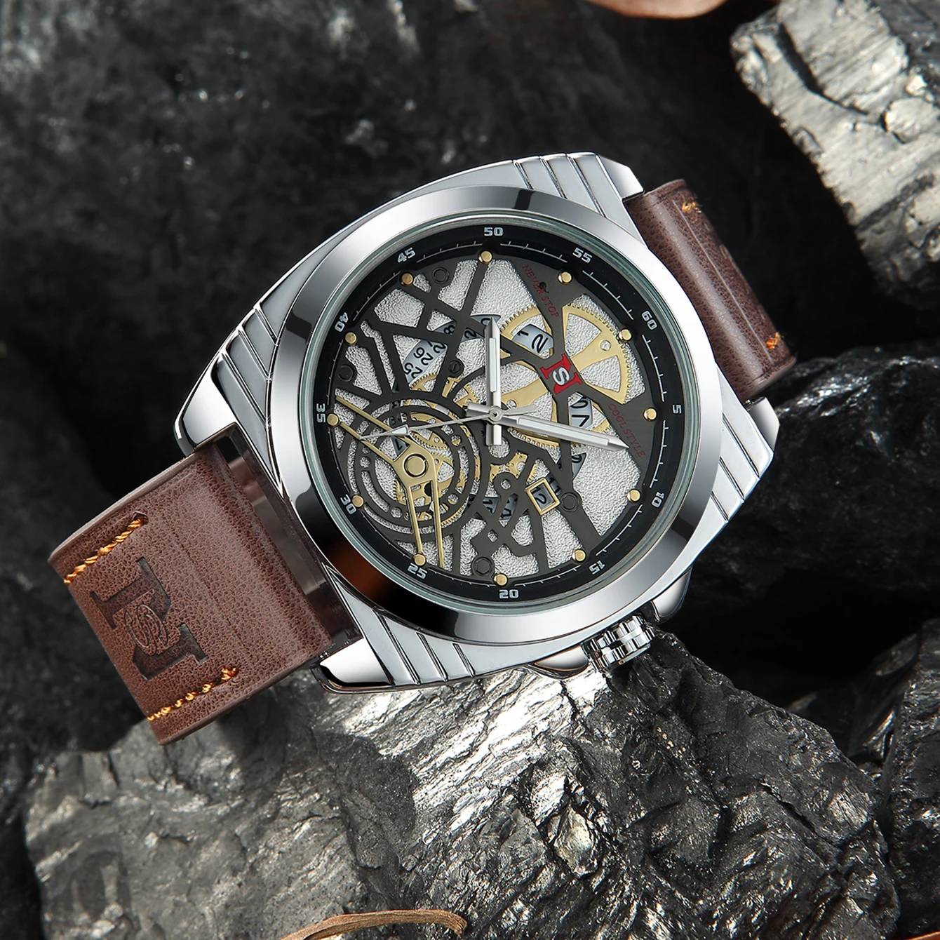 ساعة يد كوارتز مقاومة للماء من UTHAI-Men ، إضاءة ليلية ، تقويم ، عصري ، عمل ، رياضة ، حزام ، ساعة ، موضة رجالية ، جديدة