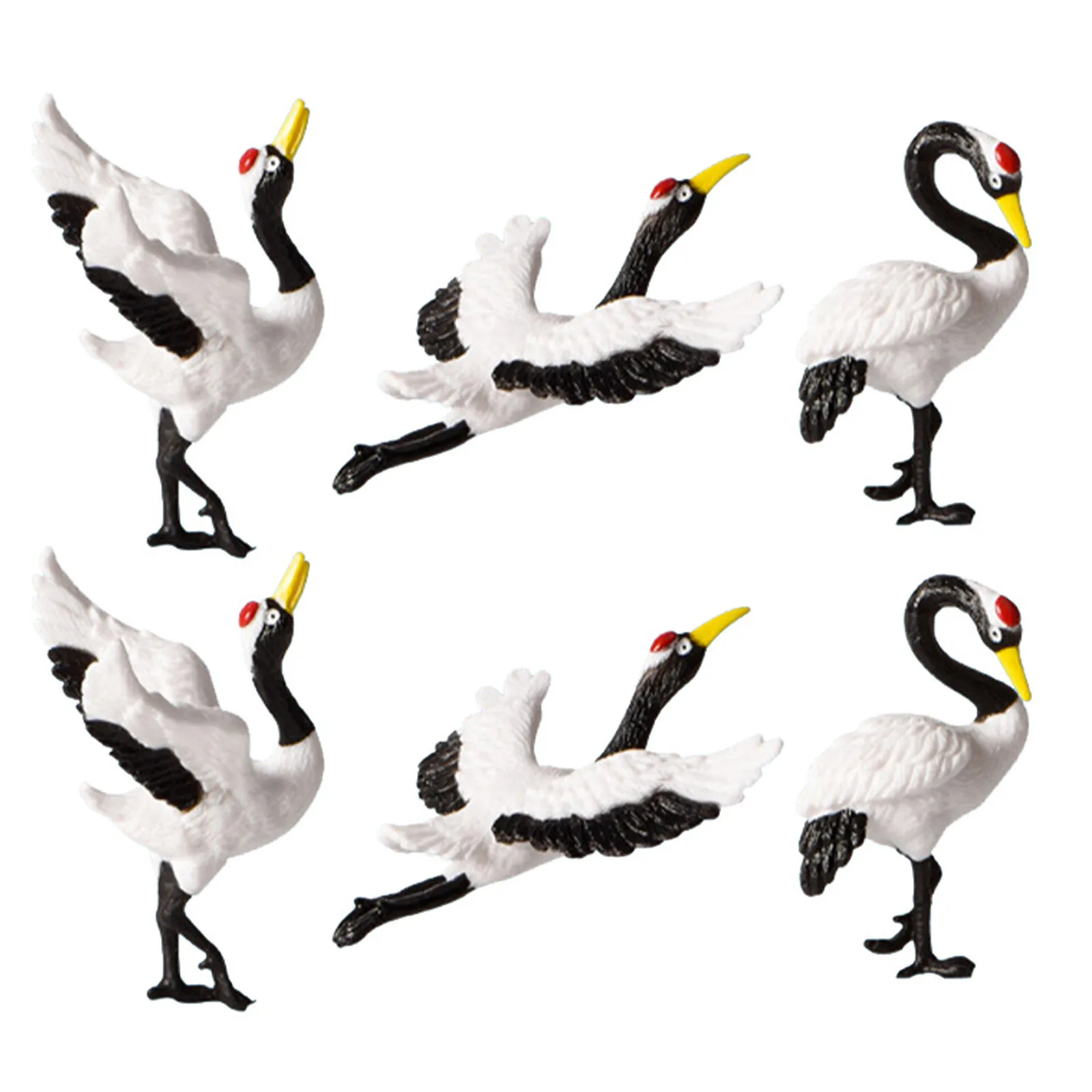 6Pcs Red Crowned Crane Resin Sculpture Miniature Bonsai Decor Small Garden Crane Ornament Landscape Accessories