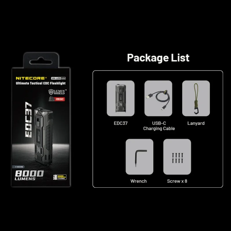 

Nitecore 8000 Lumens Ultimate Tactical EDC Flashlight, Bulit-in Battery, Type-C Rechargeable Troch Light