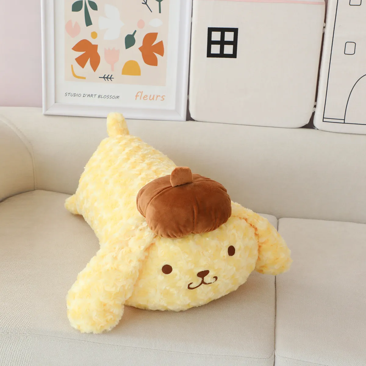 Sanrio Cartoon Anime Lying Down Pom Pom Purin Plush Doll Lovely High-Quality Stuffed Plushies Toy Sleeping Pillow Gifts For Gi