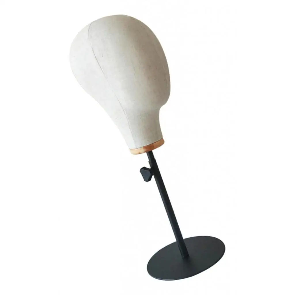 Linen Canvas Mannequin Head with Metal Stand Hairdressing Display Head Wig Hat Holder for Shop Salon Counter