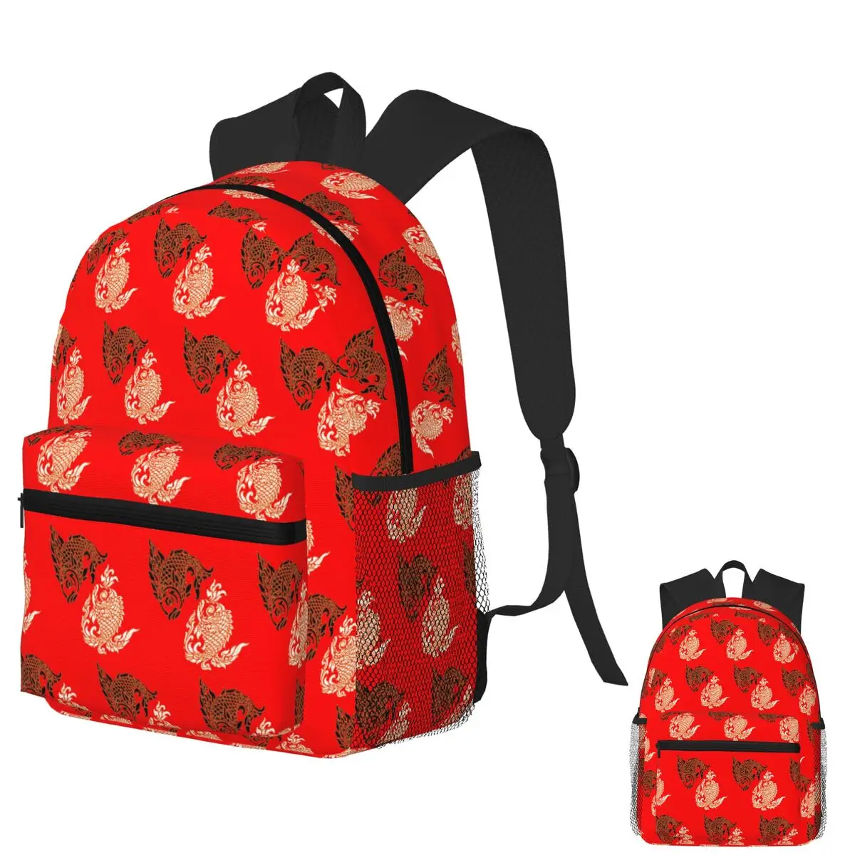 

Pair Of Fish With Thai Pattern, Thai Pattern, Pisces Student Backpack School Bag Hiking Travel Daypack Bookbag Shoulder Bags