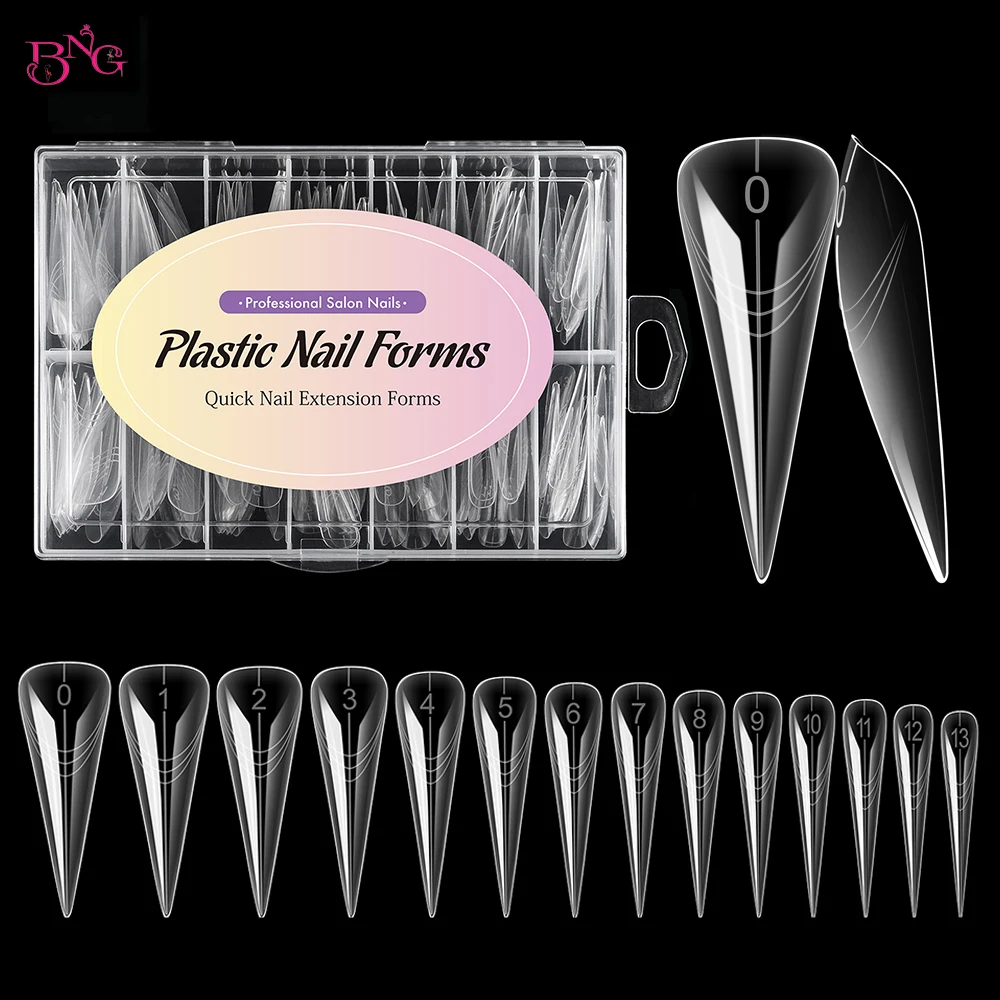 

BNG 140Pcs Dual Forms Stiletto Poly Extension Gels Quick Building Nails Mold Full Cover Finger Top Forms Tips