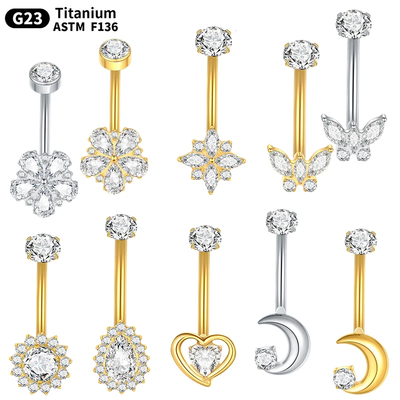 1/2 pièces titane or couleur nombril Piercing Marquise CZ cristal nombril anneaux nombril boucle d'oreille ventre Piercing Ombligo bijoux