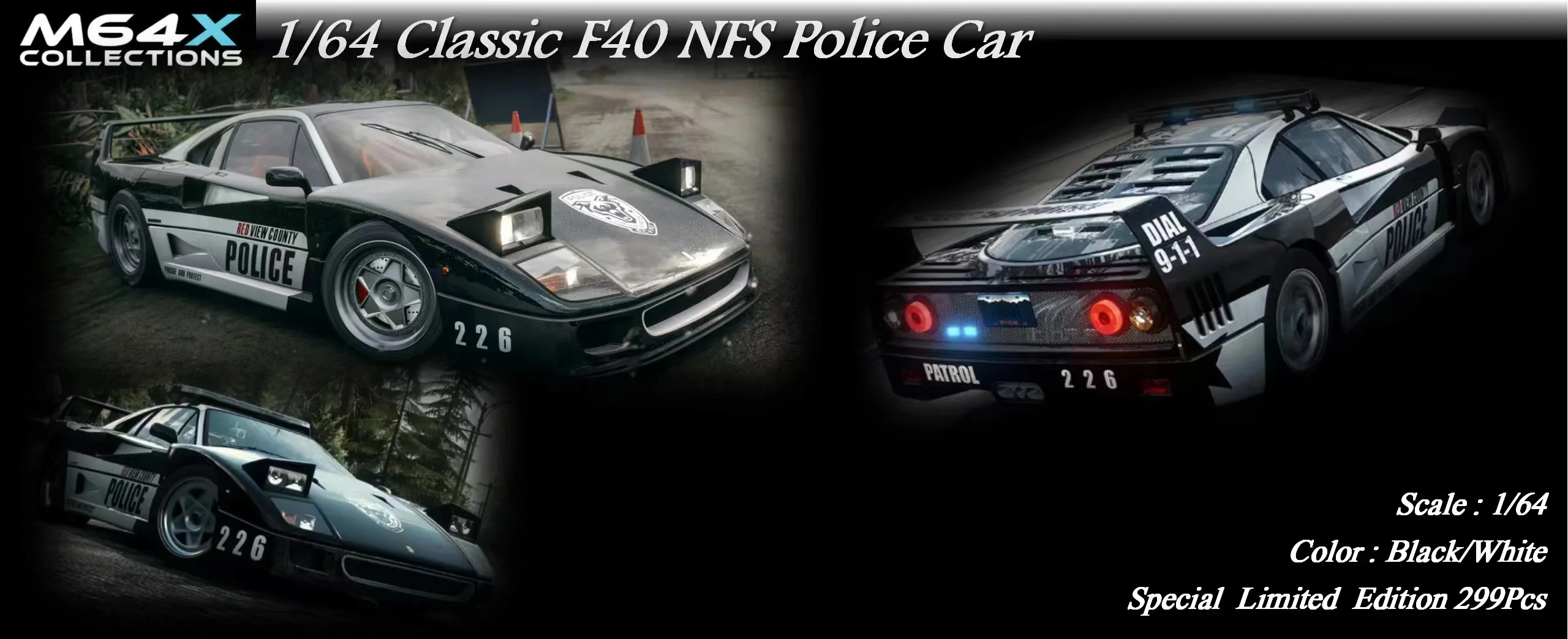 MY64 1:64 F40 F120 NFS policía RCPD Limited299 coche modelo de resina