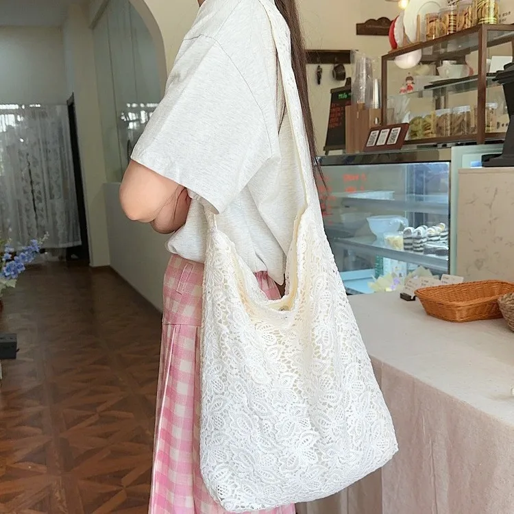 

Новая женская сумка-тоут в пасторальном стиле с кружевом, нежная, модная, вместительная, на плечо, высококачественная, люксовая, через плечо