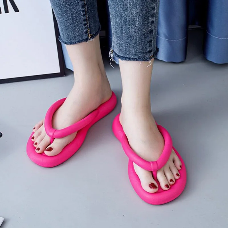 Summer Women\'s Candy color Flip-flops female Green Rose Red Outside Wear Bathroom Beach Flats Slides New 2023 Mujer