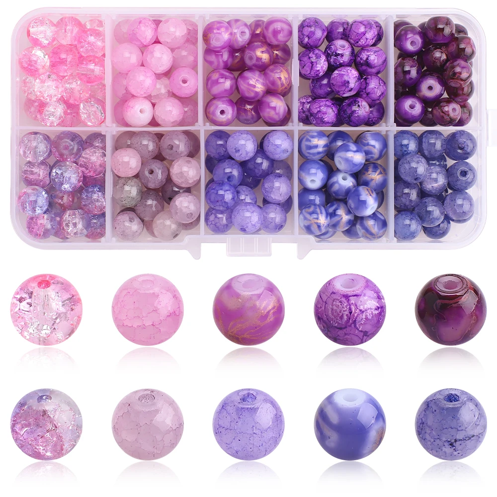 200Pcs/Box 8mm Crystal Glass Crackle Round Bead Imitation Jade Natural Stone For DIY Making Jewelry Crafts Bracelets Accessories