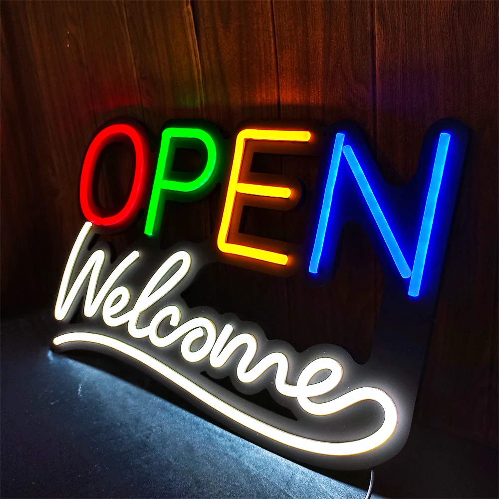 Led OPEN Neon Sign Welcome Light Sign Dimmable Business Sign for Bars, Coffee Shops, Shop Window Signs 55 x 35 cm