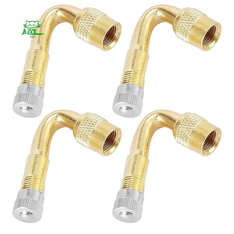 A22E-4 Pcs 45-Degree Tire Valve Stem Extension Adapters Brass Valve Extenders For Tires Of Cars RV Motorcycles (Gold)