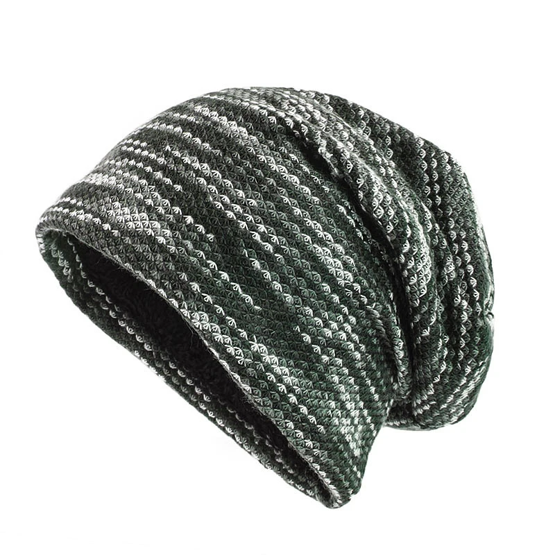 Winter Beanie Men\'s Knitted Hat with Polyester Fur Inside Warm Outdoor Baggy Style Skullies