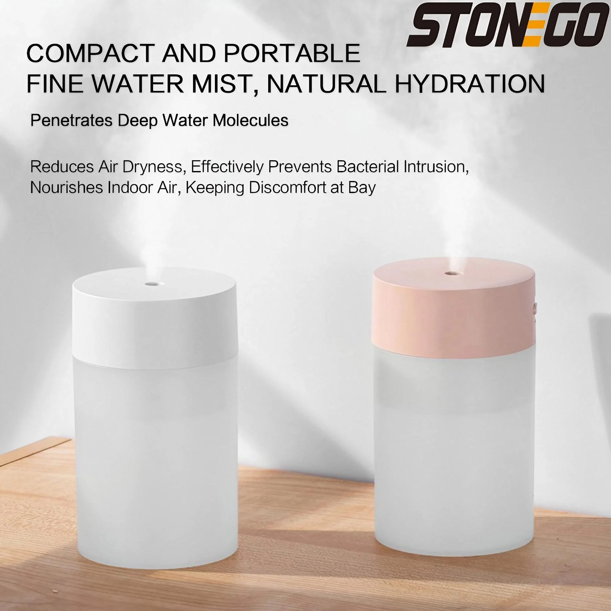 STONEGO Versatile USB Portable Humidifier for Home, Compact Nebulizer, Effortlessly Moistens Car, Bedroom, Office, and More