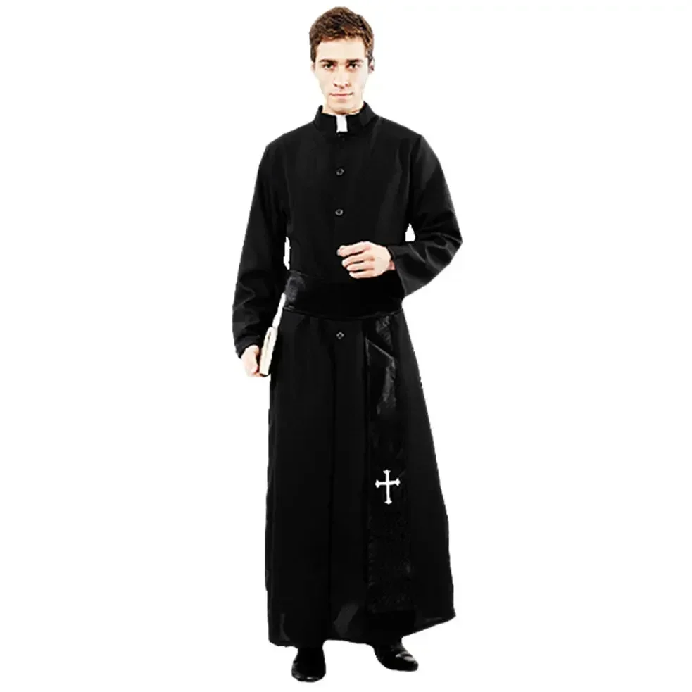 

КосплейAdulte noir Noble prOMO Costume hommes pasteur religieux père Костюмы Хэллоуин рождественский подарок Mardi Gras deguisement