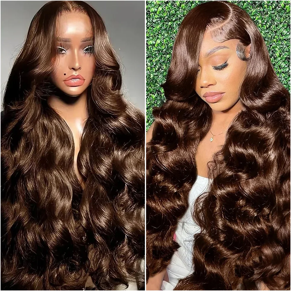 

Парик из натуральных волос Body Wave, шоколадно-коричневый, с кружевной передней частью, бразильский, плотность 200%, предварительно прорезанный, 13x6 HD, прозрачный кружевной фронтальный парик, 40 дюймов
