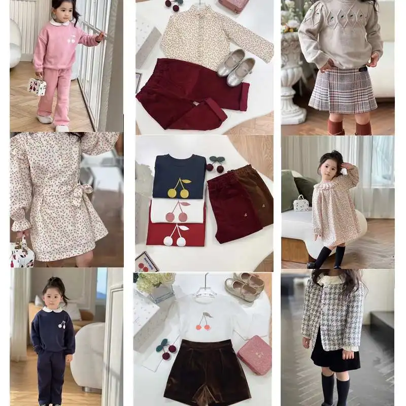 Auf Lager bp Herbst Kleidung Set für Mädchen Kirsch druck T-Shirt Kinder Set Luxus rosa Kirsche Kleidung Set