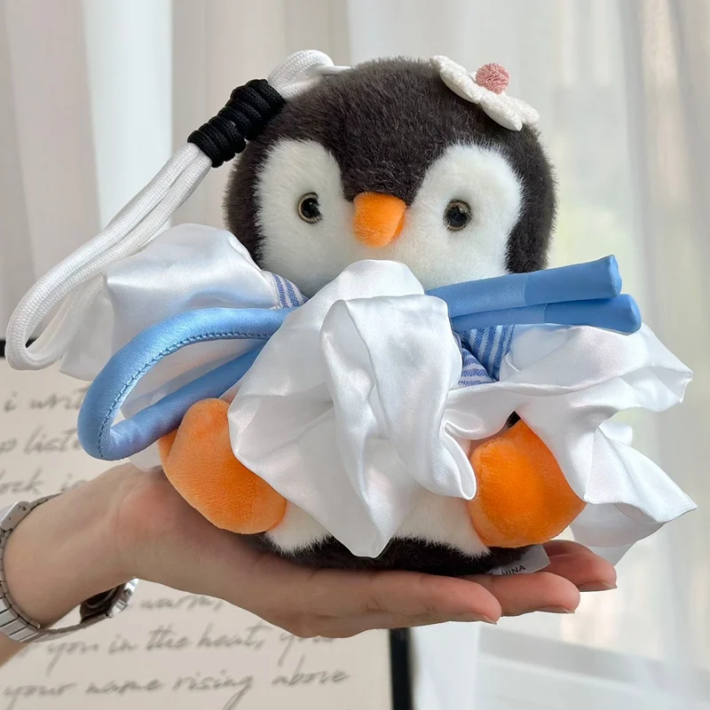Pingüino de dibujos animados de 16cm, juguete colgante de peluche, bonito pingüino, mochila, decoración, muñeca, adorno esponjoso, bolsa de regalo, llavero colgante para teléfono y coche