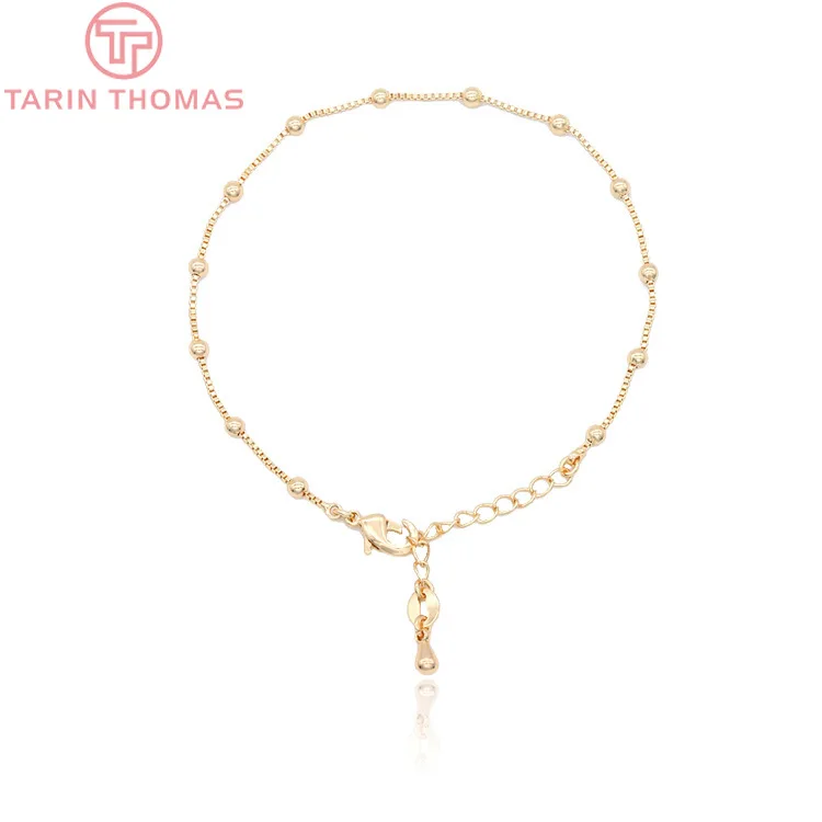 (4227)2PCS Thickness 0.9MM 24K Gold Color Brass Finished Bracelet Chain Anklet For DIY Jewelry Making Findings Accessorie