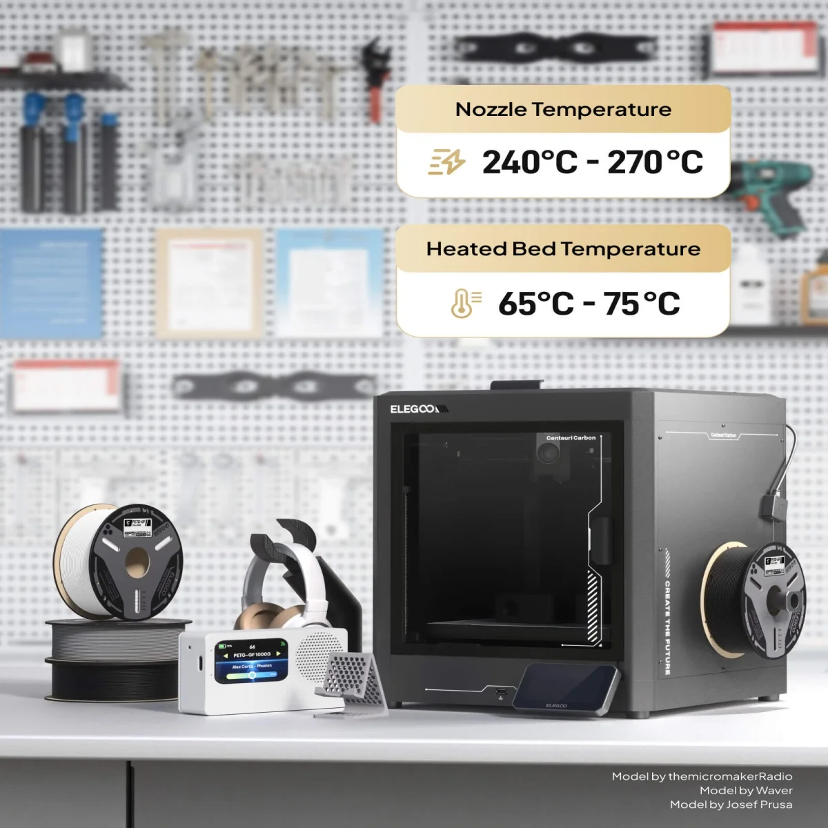 ELEGOO Filament PETG ze włóknami szklanymi 1.75mm Czarny, Filament PETG-GF do druku 3D o wysokiej sztywności, Pasuje do większości drukarek 3D FDM — zdjęcie produktu 2