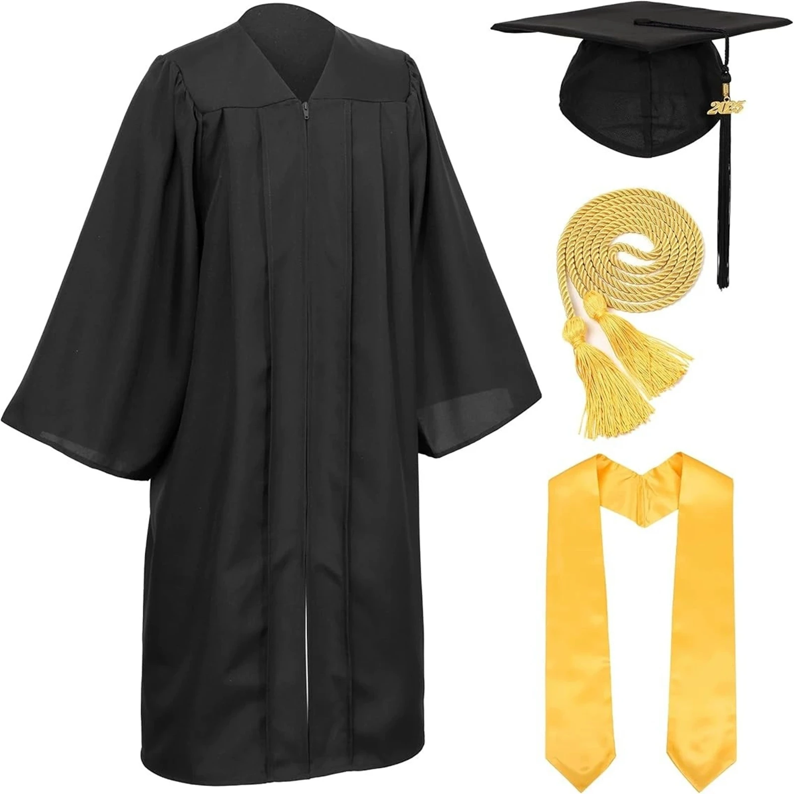 Conjunto de toga y birrete de graduación para adultos 2026 con borla, cordón de honor y estola dorada, disfraz de graduación unisex para adultos para la universidad y la escuela