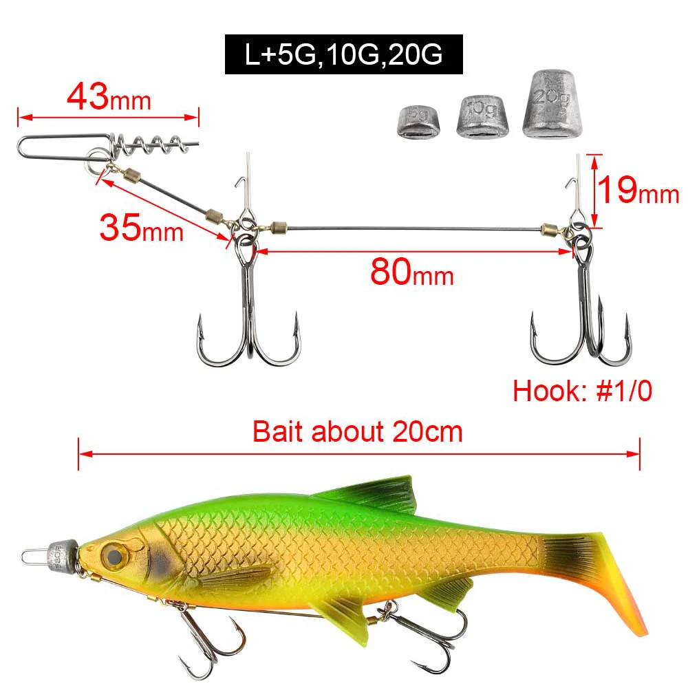 Spinpoler Stinger Fishing Rig Hook Pin Screw Connector Set With Weight For Pike Bass Perch Soft Bait Barbed Sharp Treble Hooks