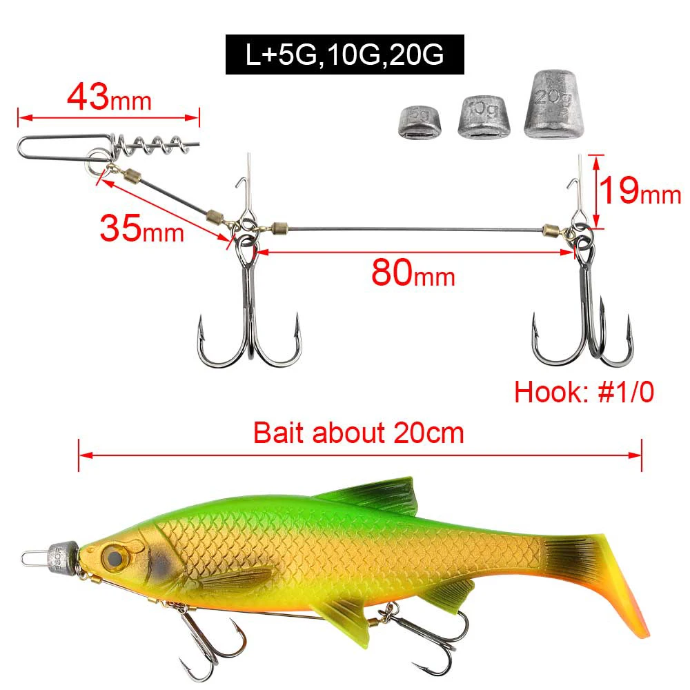 Spinpoler-Ensemble de connecteurs à vis avec poids, hameçons triples pointus, appâts souples barbelés, crochet de plate-forme de pêche Stinger, brochet et perche