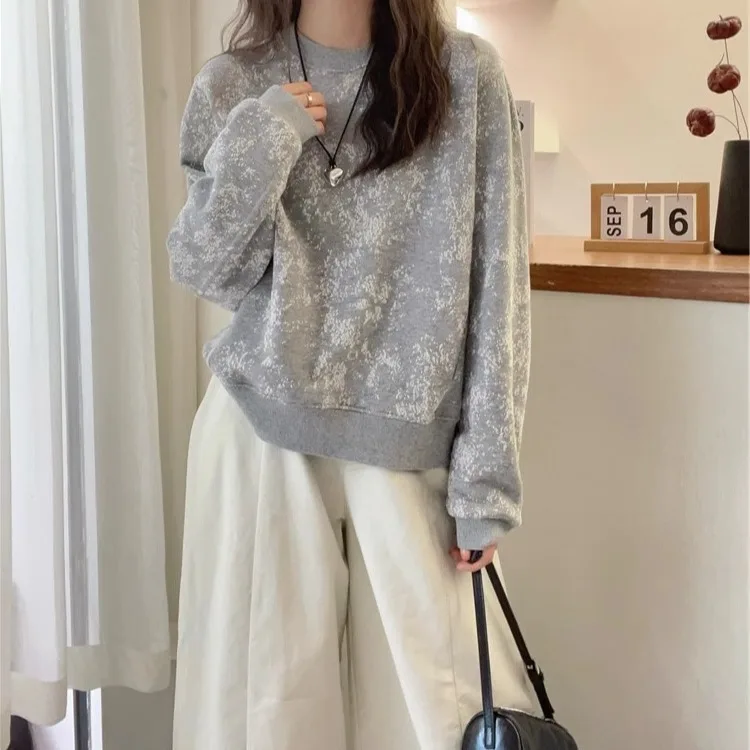 เสื้อฮู้ดผู้หญิงทรงหลวม สไตล์แฟชั่น ปกปิดหุ่น ใส่ได้หลายโอกาส สำหรับฤดูใบไม้ผลิและฤดูใบไม้ร่วง ไซส์ใหญ่พิเศษ รุ่น Ele Snowflake round Ne Long Sve