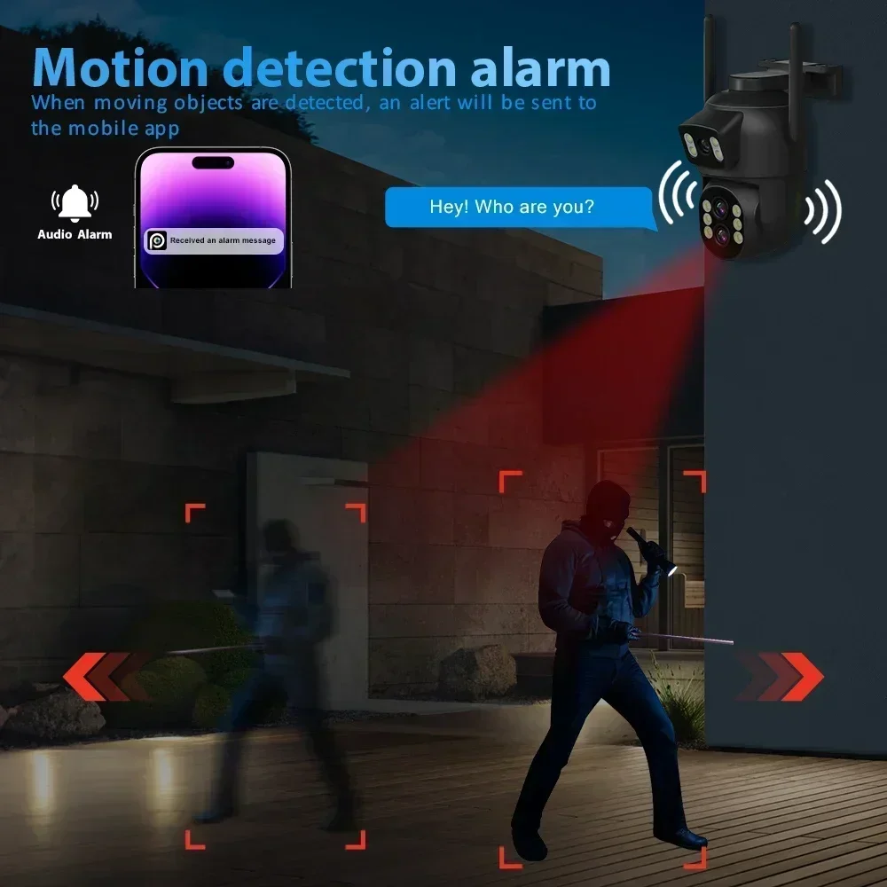 ANSVICAM 6K 12MP WiFi Camera Dual Lens Outdoor 10xZoom Dual Screen PTZ Camera PIR Auto Tracking Security-protection Video Camera