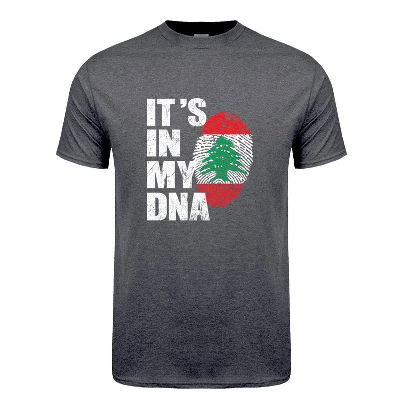 It's In My DNA Lebanon Flag T Shirts Summer Men Cool Cotton Short Sleeve Lebanese Tshirt Birthday Gifts Man Clothing DY-014