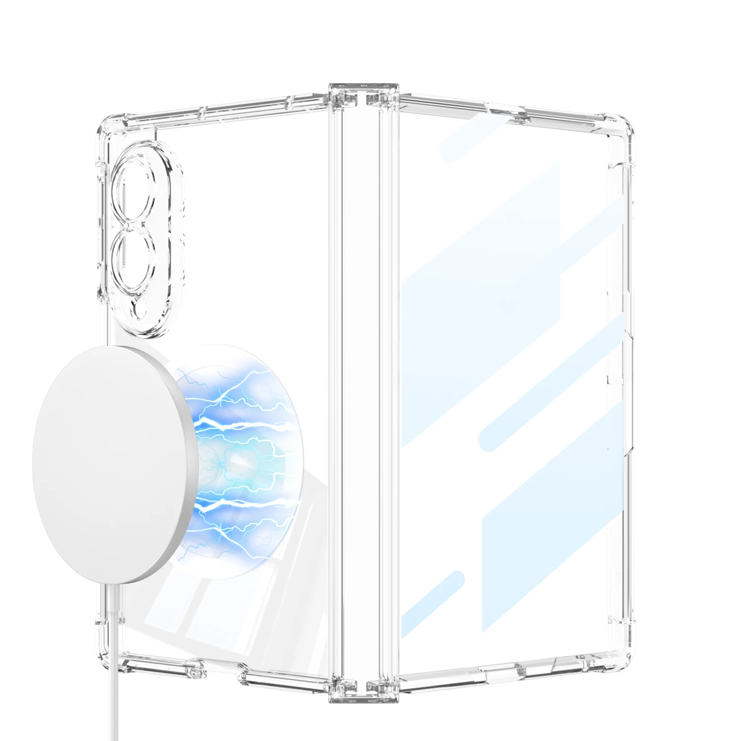 For Samsung Galaxy Z Fold 8 Wide 5G Case Transparent Silicone Magnetic Wireless Charging With Tempered Film Folding Hinge Cover