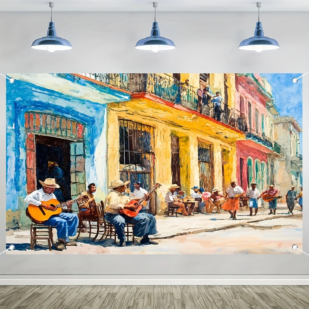 2D-Flachoberfläche, 1 Stück lebendiger Havana Street Wandteppich, geeignet für Wohnzimmer, Schlafzimmer und Bürofeiern