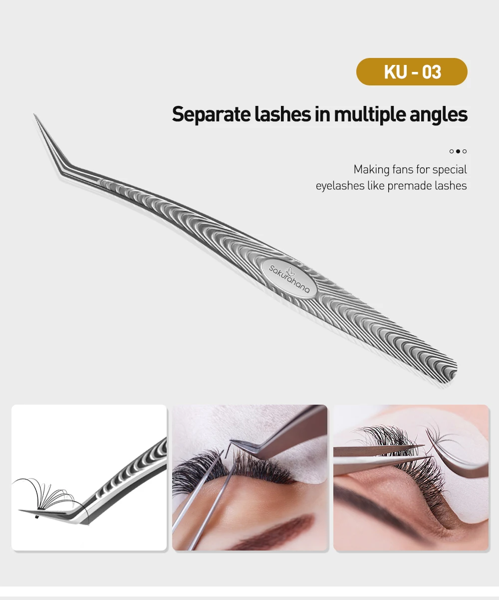 SAKURAHANA Antistatische Wimpernpinzette, professionelles, hochpräzises Volumenverlängerungs-Anti-Rutsch-Make-up-Werkzeug aus Edelstahl – Detail 7