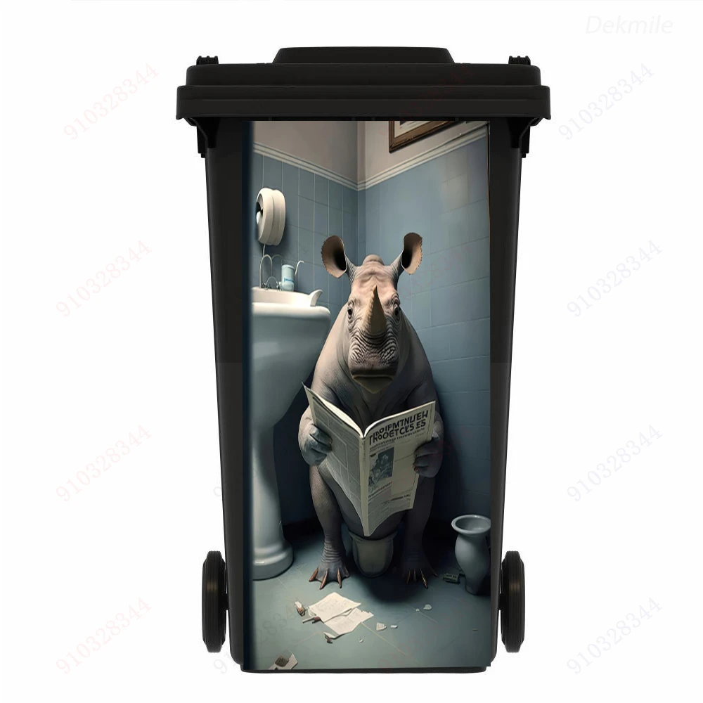 Funny Animal Toilet Rubbish Bin Sticker Self-Adhesive Waterproof Wall Sticker Peel & Stick Vinyl Trash Can Decal Home Decor