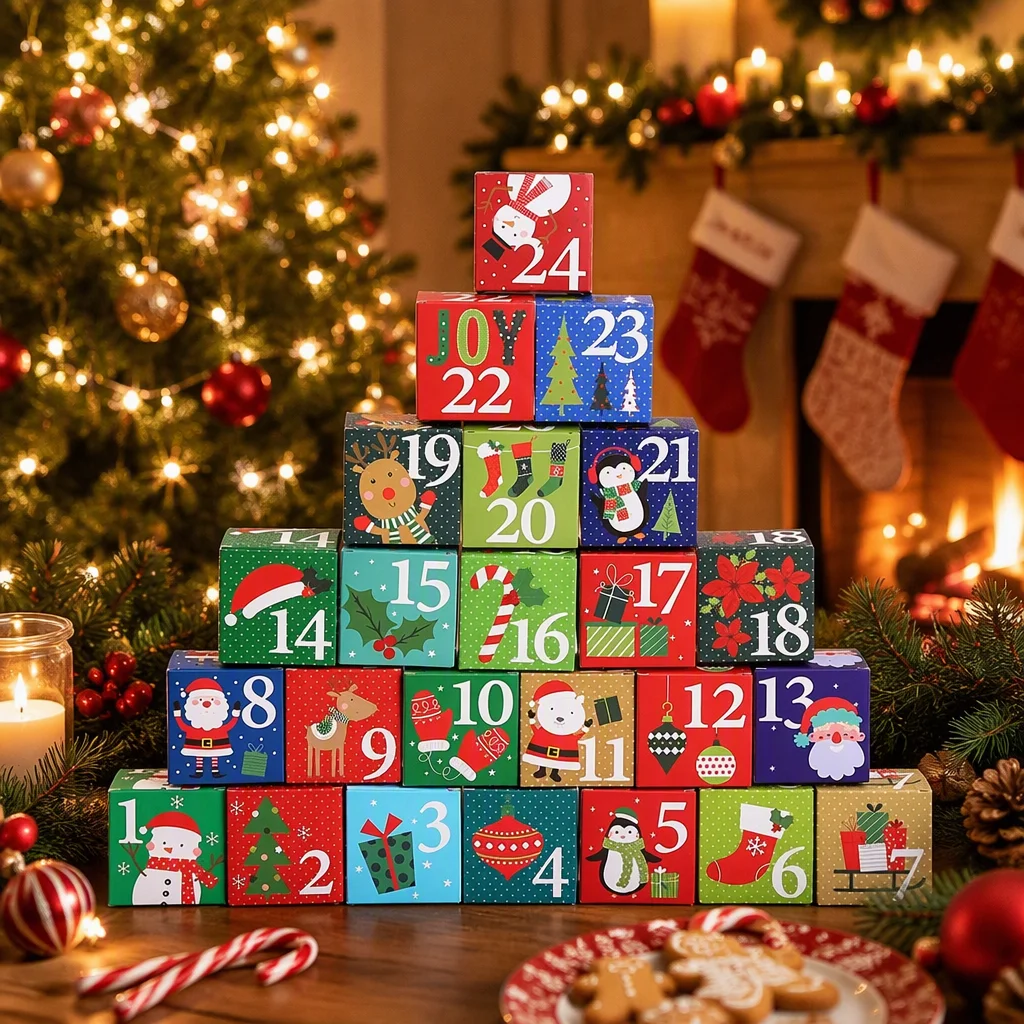Event Party Box - 24 Stück Weihnachts-Adventskalender-Leerboxen, Papier-Überraschungsboxen für Süßigkeiten,