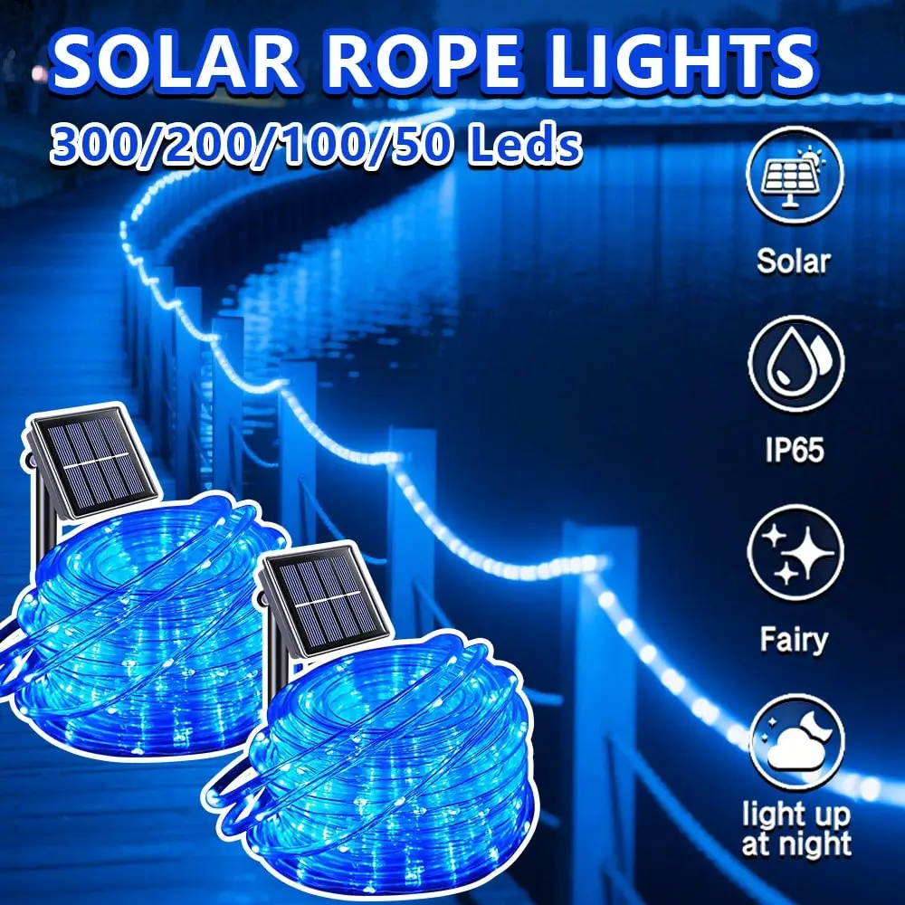 

Solar Rope Lights, LED Solar String Lights, 8 Modes Waterproof Solar Powered Outdoor Light, Flexible Clear Tube Light For Garden Backyard Patio Deck Pool Tree Decor