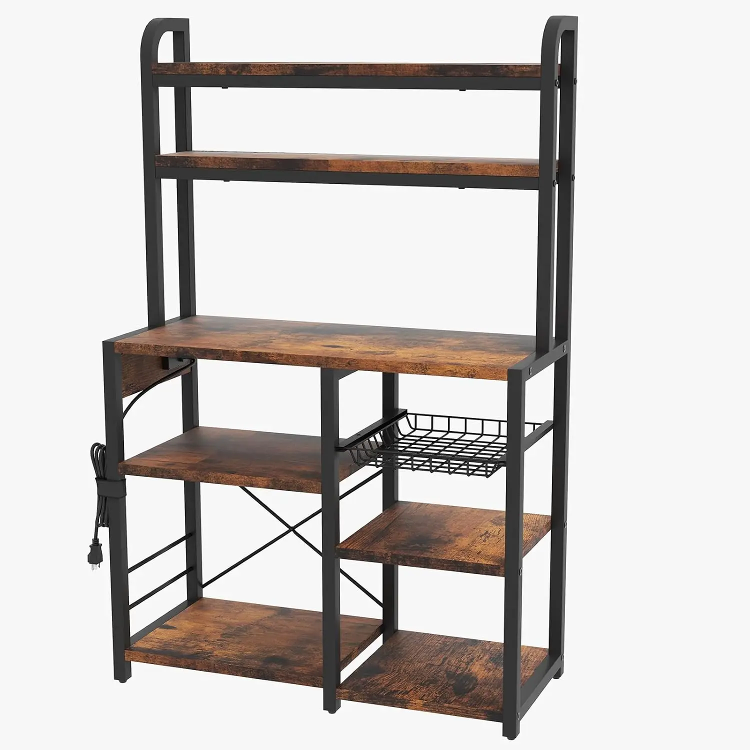 6Tier Storage Rack Kitchen Cart Microwave Stand Coffee Bar with Wire Drawer,Spacious Baker Table for Kitchen Bathroom Fruit Vegetable Snack Holder