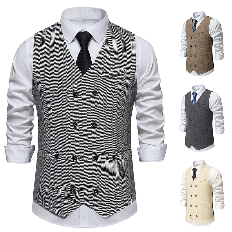 

Spring and Autumn New Men's Suit Vest Fashion Retro Double Breasted Men's Suit Vest Trendy Men's