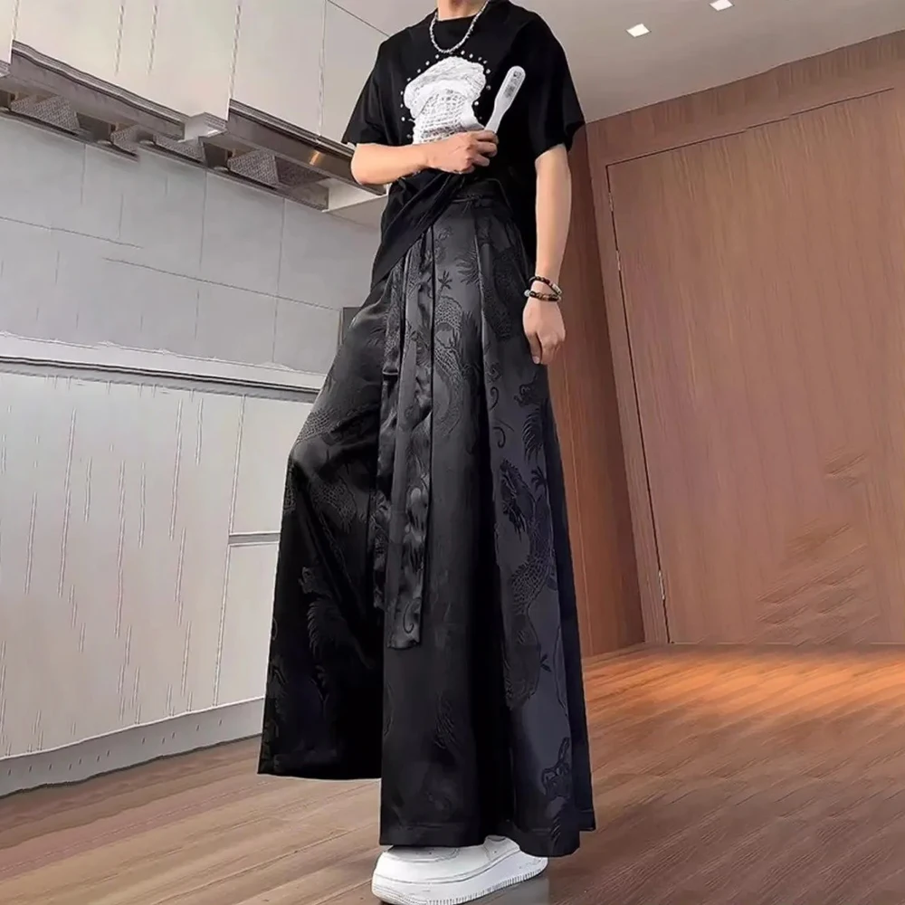 

Mens Trousers Dragon Jacquard Casual Pants Streetwear Fashion Personality Versatile Youth Wide Leg Pants Men'S Clothing 2025 New