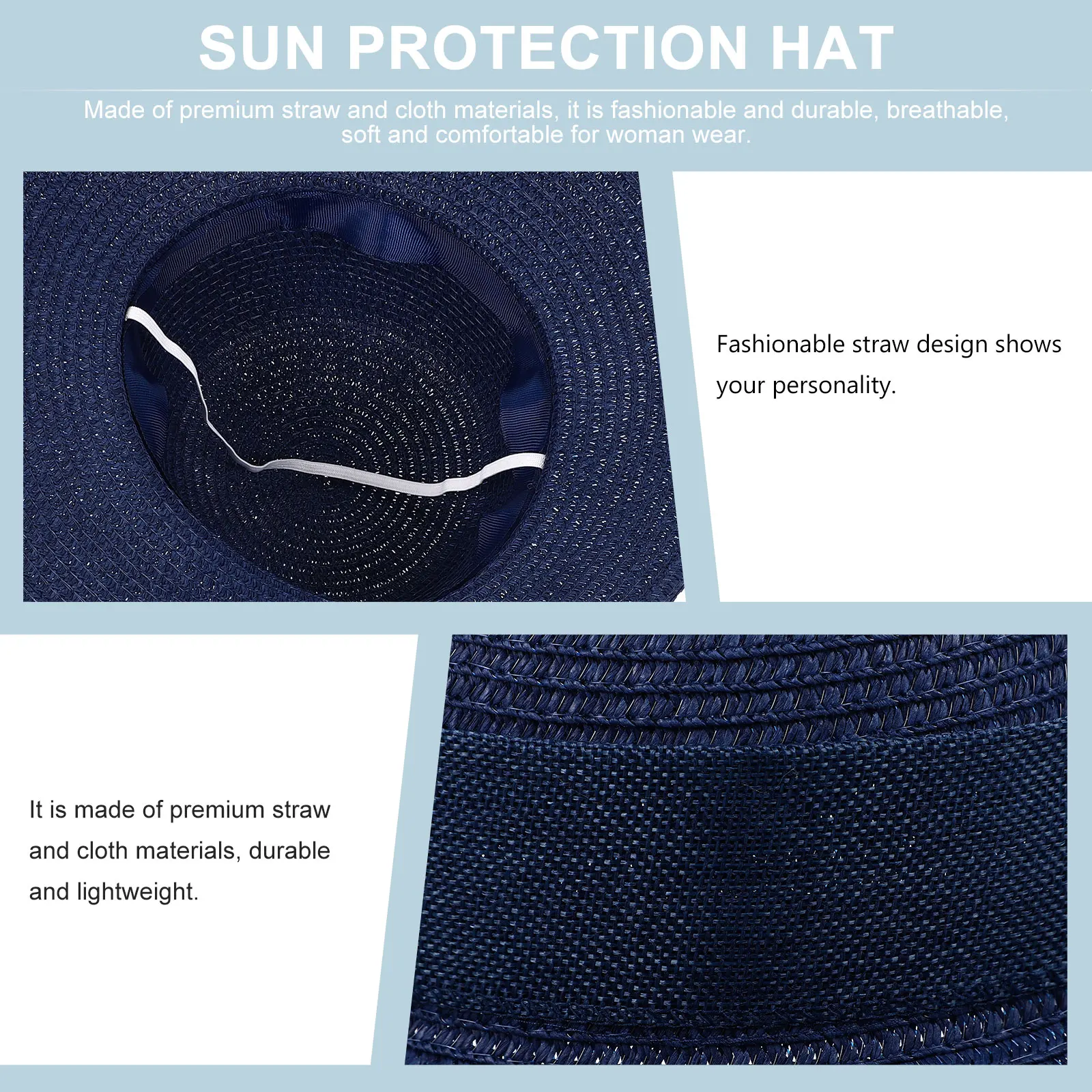 

Summer Sun Beach Straw Wide Brim Bowknot Blue M 56 Beach Straw Hat 58cm Outdoor Travel Sun Protection Cap Casual Hat