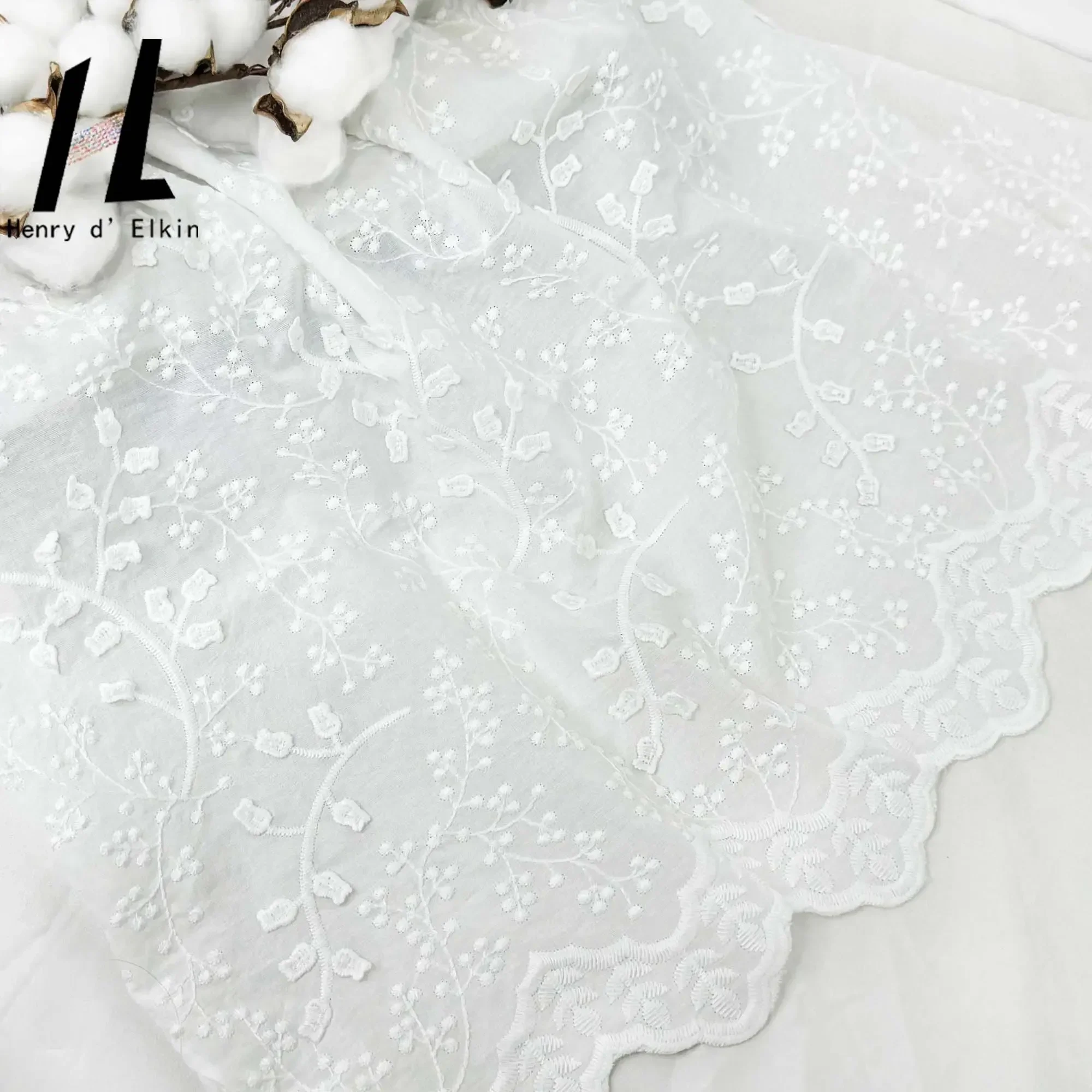 Wholesale White Lace Fabric with Embroidery Hollow-out Floral Detailing Luxury Cotton Dress Fabric