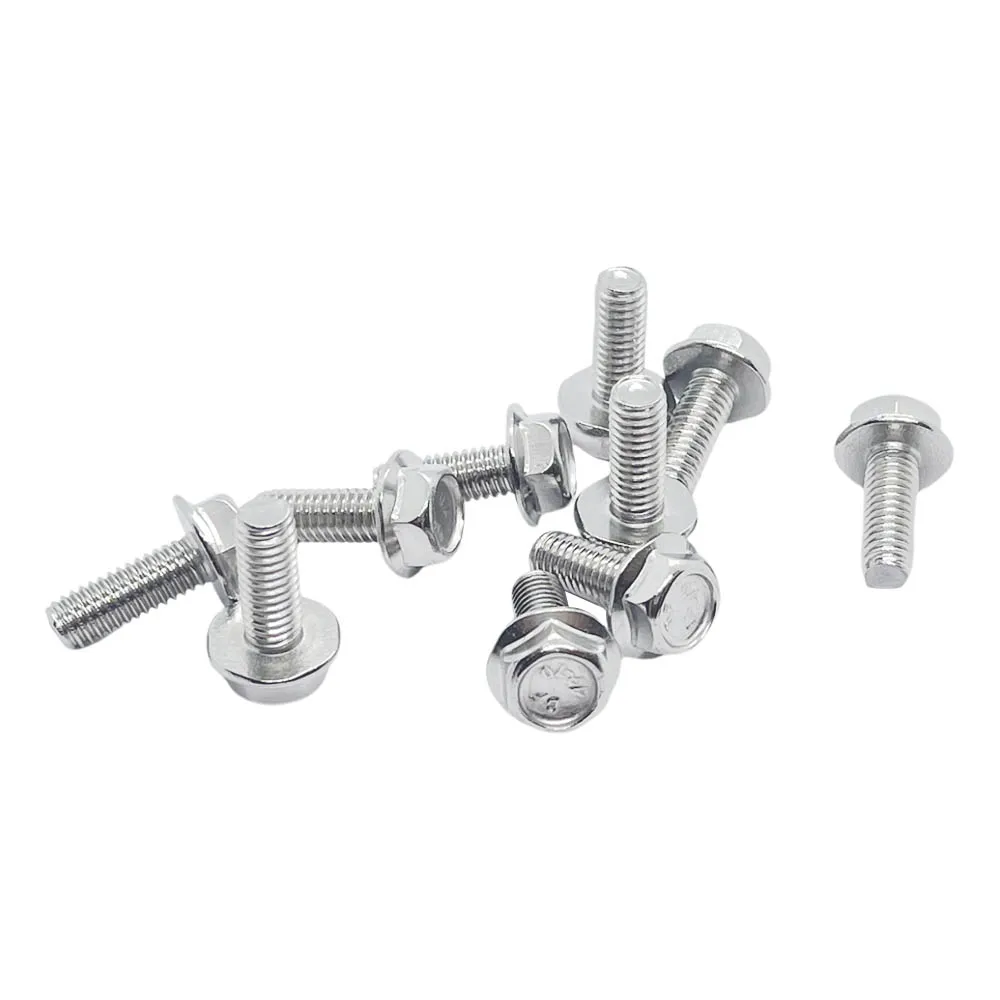 10pcs Stainless Steel Flange Surface Bolts Flat Head Hexagon Screws Bolts M6 for Car Motorcycle Moped Scooter Tail Plates