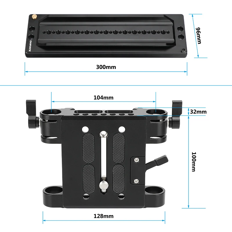 Pelat pas 12 inci dan pelat dasar QR dengan adaptor batang ganda untuk Studio 19mm