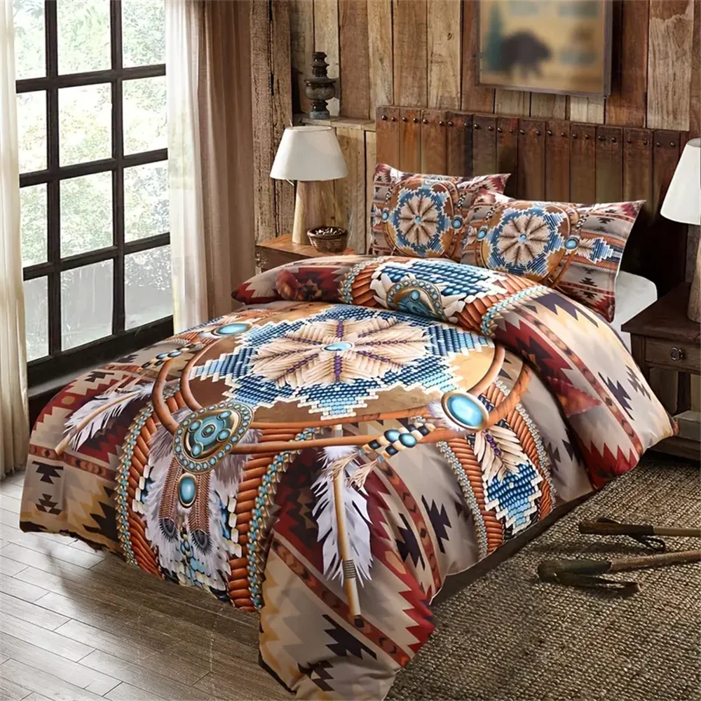 

Vintage Western Bead Geometric 3Pcs Queen King Full Size Duvet Cover Bedding Linen Set Bedspread For a Child 200x200 240x220